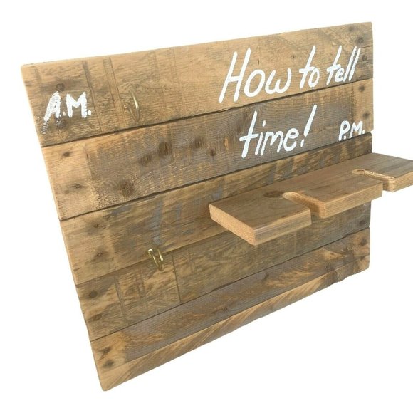 Rustic Wall Plaque "How To Tell Time" Wine Coffee - Picture 3 of 10